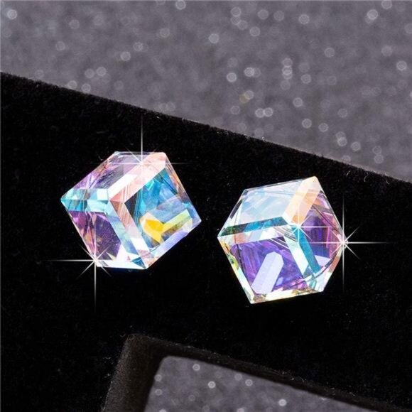 Cube Austrian Crystal Drop Stud Earrings for Women Fashion S925 Sterling Silver - Picture 3 of 7